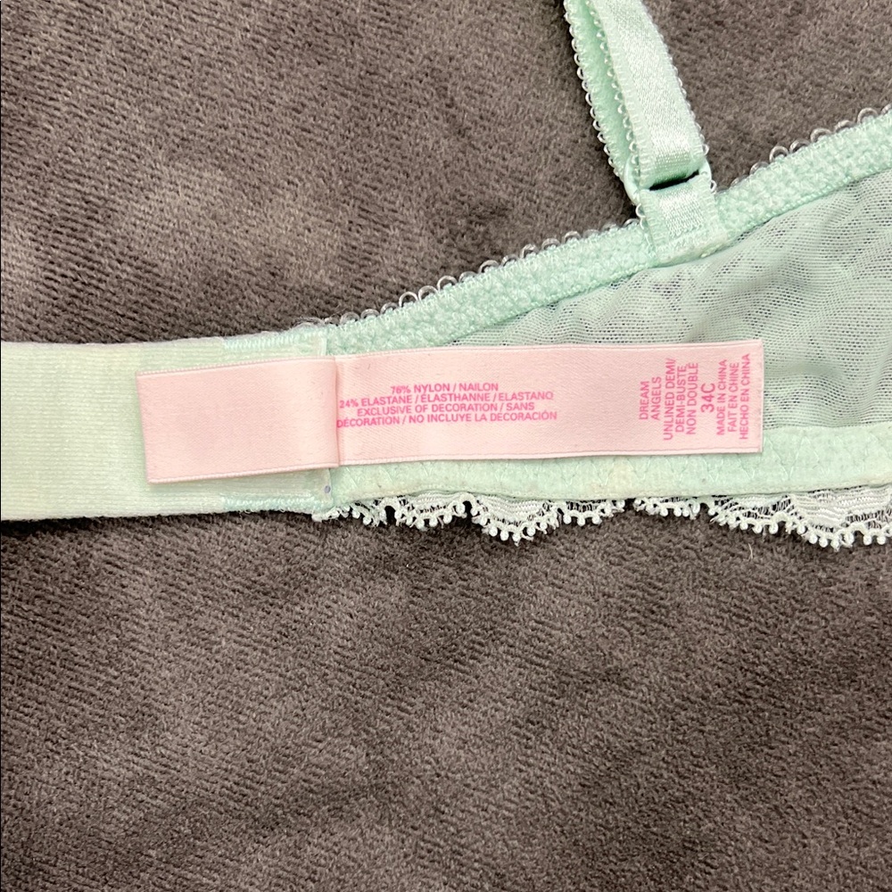 Victoria's Secret Dream Angels Unlined Demi Lace Underwire Bra in Soft Mint 34C - Picture 10 of 12